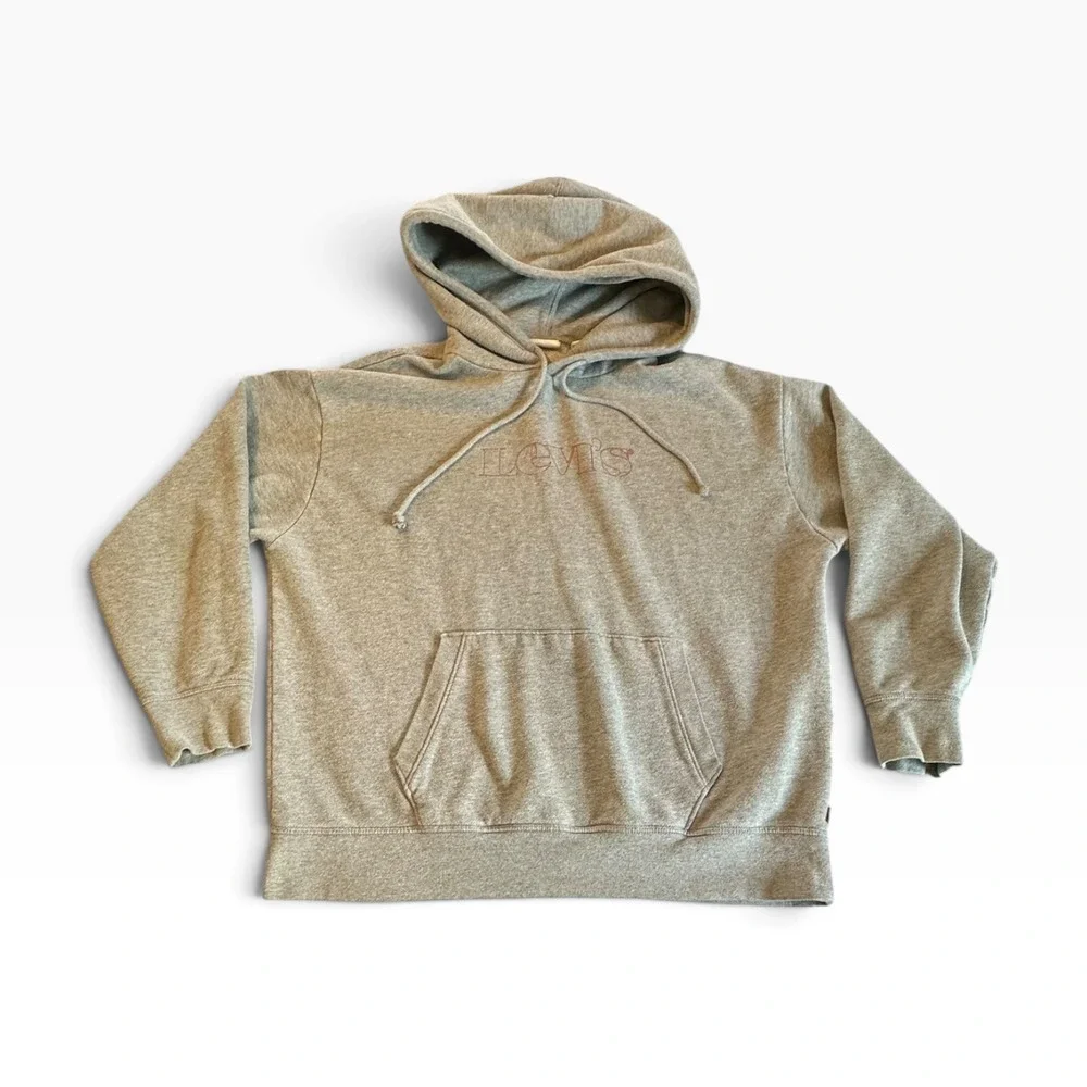 Levis Hoodie Mens Large Gray Red Logo Pullover Sweatshirt